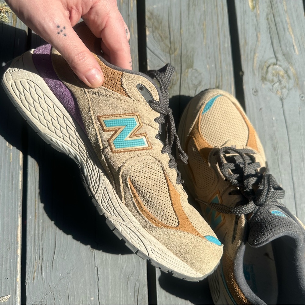 New Balance Tan and Gray Sneakers